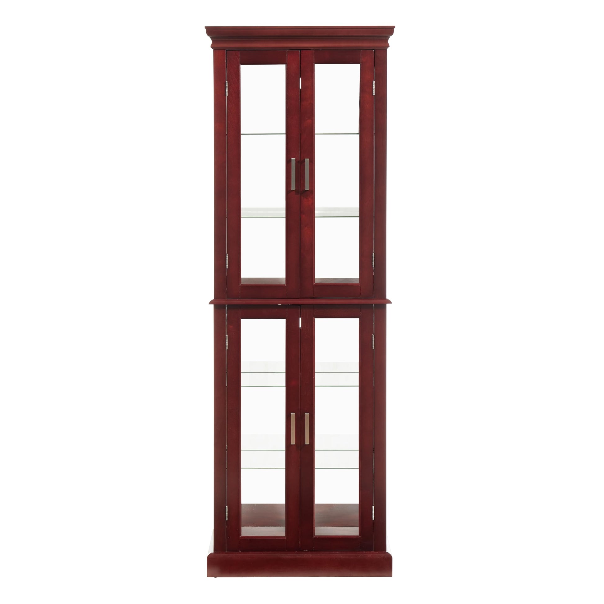 6 Tier Curio Display Cabinet with Lighted, Wooden Display Cabinet with Adjustable Shelves, Mirrored Back Panel and Tempered Glass Doors, Floor Standing Glass Display Cabinet for Home, No Bulb - WoodArtSupply