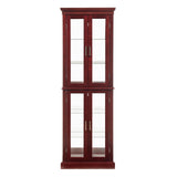 70" Lighted Curio Cabinet with Tempered Glass Doors - Cherry Wooden Curio Cabinet for Collectibles, China & Antiques, Adjustable Glass Shelves, Lockable, Mirror Back E26 Bulb Not Included Anveffeg