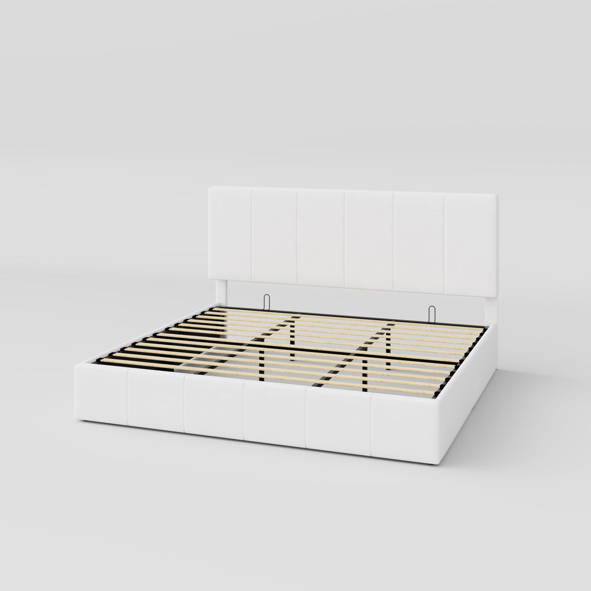 Allewie King Size Velvet Lift Up Storage Bed Frame, Vertical Channel Tufted Headboard, Hydrualic Underneath Storage, Upholstered Platform Bed, Wooden Slats Support, No Box Spring Needed, White Allewie