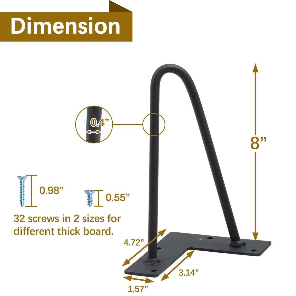 Thanaddo 8" Hairpin Furniture Legs 4PCS, Heavy Duty Solid Steel 2 Rod Furniture Legs with 2 Sizes Screws and 4pcs Floor Protectors for Nightstand, Cabinet, Bench Chair, Coffee Table, Desk, etc, Black Thanaddo