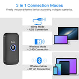 Eyoyo Mini 1D Bluetooth Barcode Scanner, 3-in-1 Bluetooth & USB Wired & 2.4G Wireless Barcode Reader Portable Bar Code Scanning Work with Windows, Android, iOS, Tablets or Computers Eyoyo