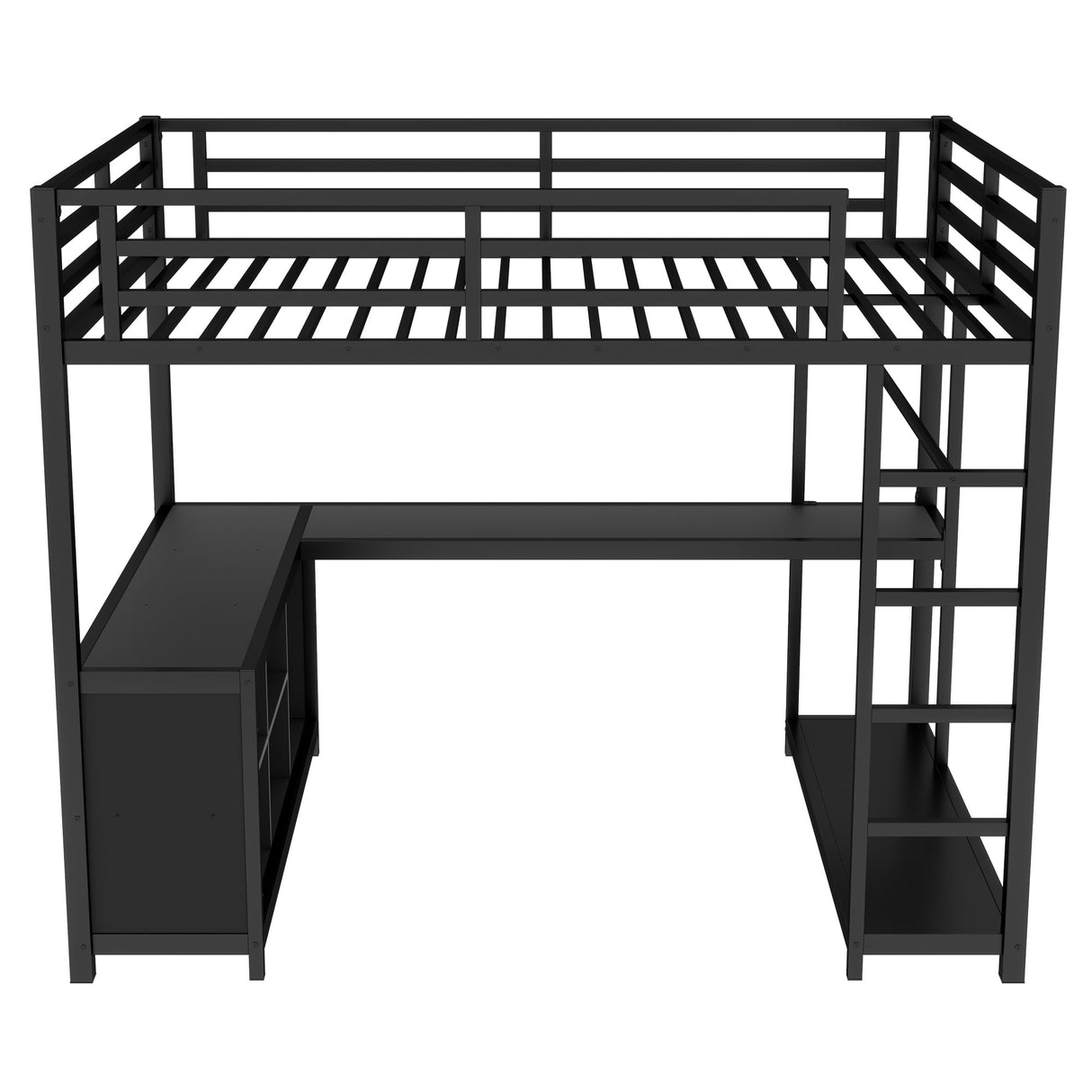 Bellemave Full Size loft Bed with L Desk, Wardrobe, Metal Full Loft Bed Frame for Adults, Kids, Teens, Black Bellemave
