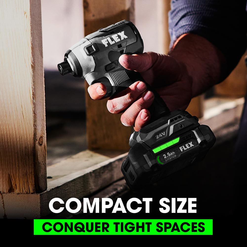 FLEX 24V Brushless Cordless 4-Tool Combo Kit: Drill Driver, Impact Driver, Reciprocating Saw, Work Light with (2) 2.5 Ah Lithium Batteries and 160W Fast Charger - FXM401-2A FLEX