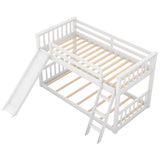 Bellemave Twin Over Twin Low Bunk Bed with Slide and Ladder, Low Bunk Bed for Kids, Girls, Boys, Floor bunk Bed, White Bellemave