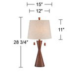 360 Lighting Omar Modern Table Lamp 28 3/4" Tall Warm Brown Wood Hourglass Oatmeal Fabric Tapered Drum Shade for Bedroom Living Room House Home Bedside Nightstand Office Entryway Kids Family 360 Lighting