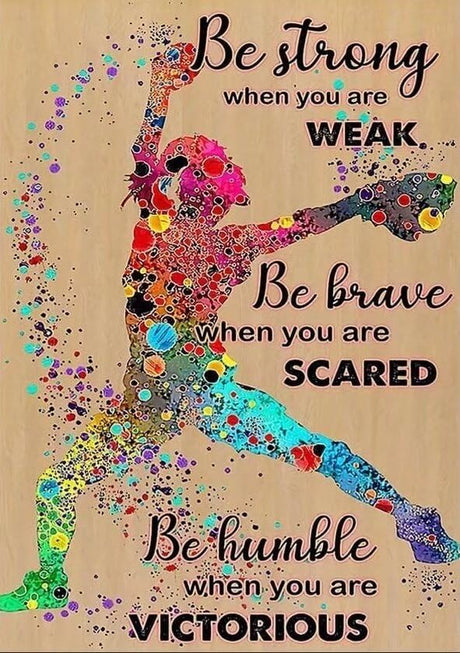 Pzecaru Girl Softball Diamond Art Kits for Adults,5D Be Strong When You are Weak DIY Full Drill Diamond Painting Kits for Beginner,Premium Gem Dots Home Wall Decor Gift 8X12 Inch Pzecaru