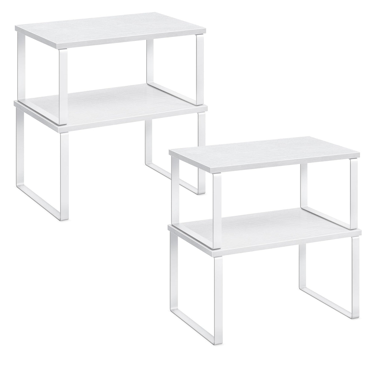 SONGMICS Cabinet Organizer Shelf, Set of 4 Kitchen Counter Shelves, Kitchen Storage, Spice Rack, Stackable, Expandable, Metal and Engineered Wood, Cloud White and Snow White UKCS027W01 SONGMICS