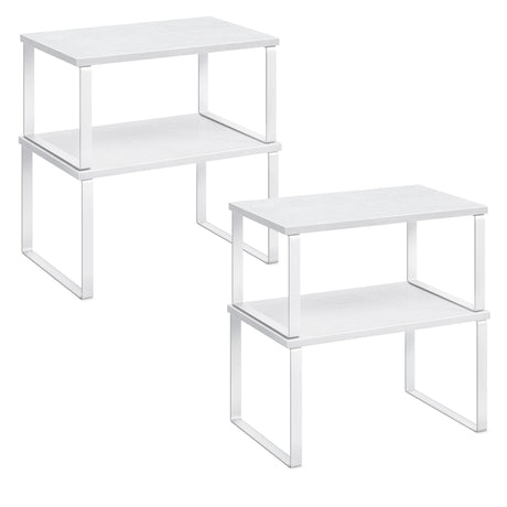 SONGMICS Cabinet Organizer Shelf, Set of 4 Kitchen Counter Shelves, Kitchen Storage, Spice Rack, Stackable, Expandable, Metal and Engineered Wood, Cloud White and Snow White UKCS027W01 SONGMICS