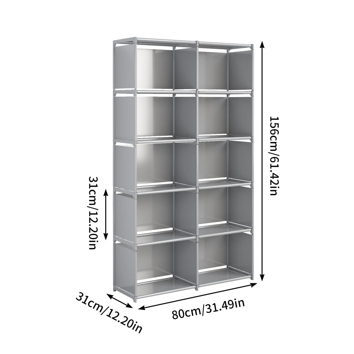 JIUYOTREE 6-Tiers Portable Bookshelf with Fabric Cloth at Back, 10 Cube Closet Storage Organizer Bookcase, Living Room,Study Room,Bedroom, Grey JIUYOTREE