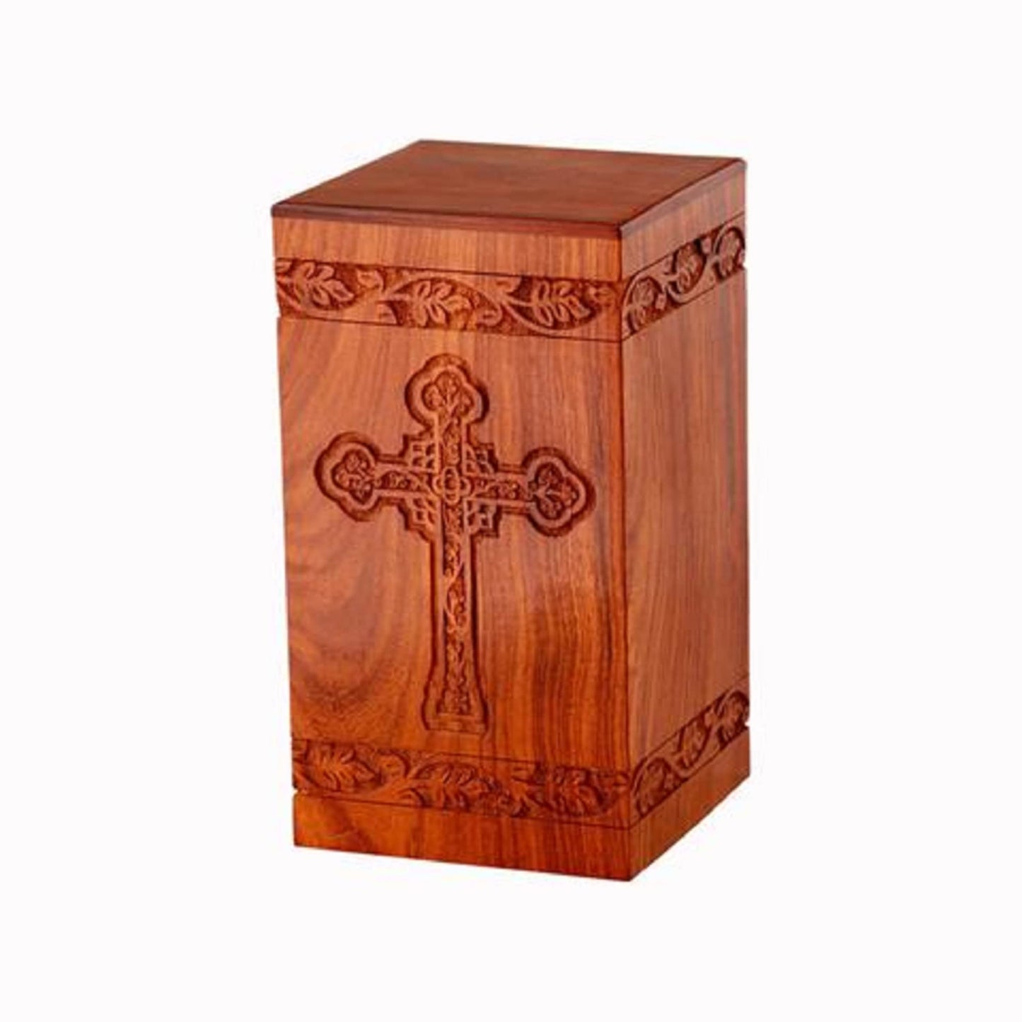 Wooden Cross Carved Adult urn | Wood Cremation Urns | Decorative Urns | Rosewood Urn for Human Ashes Male and Female | Handmade Urn for Large Ashes | - WoodArtSupply