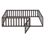 Harper & Bright Designs Twin Walnut Montessori Floor Bed with Fenced Design and Door for Kids Harper & Bright Designs