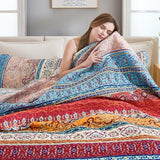 WONGS BEDDING Bohemian Quilt Set Full Size, Boho Striped Pattern Quilts Bedspread Set for All Season, Soft Microfiber Coverlet Bedding Set 78"x90"(3 Pieces, Full) WONGS BEDDING