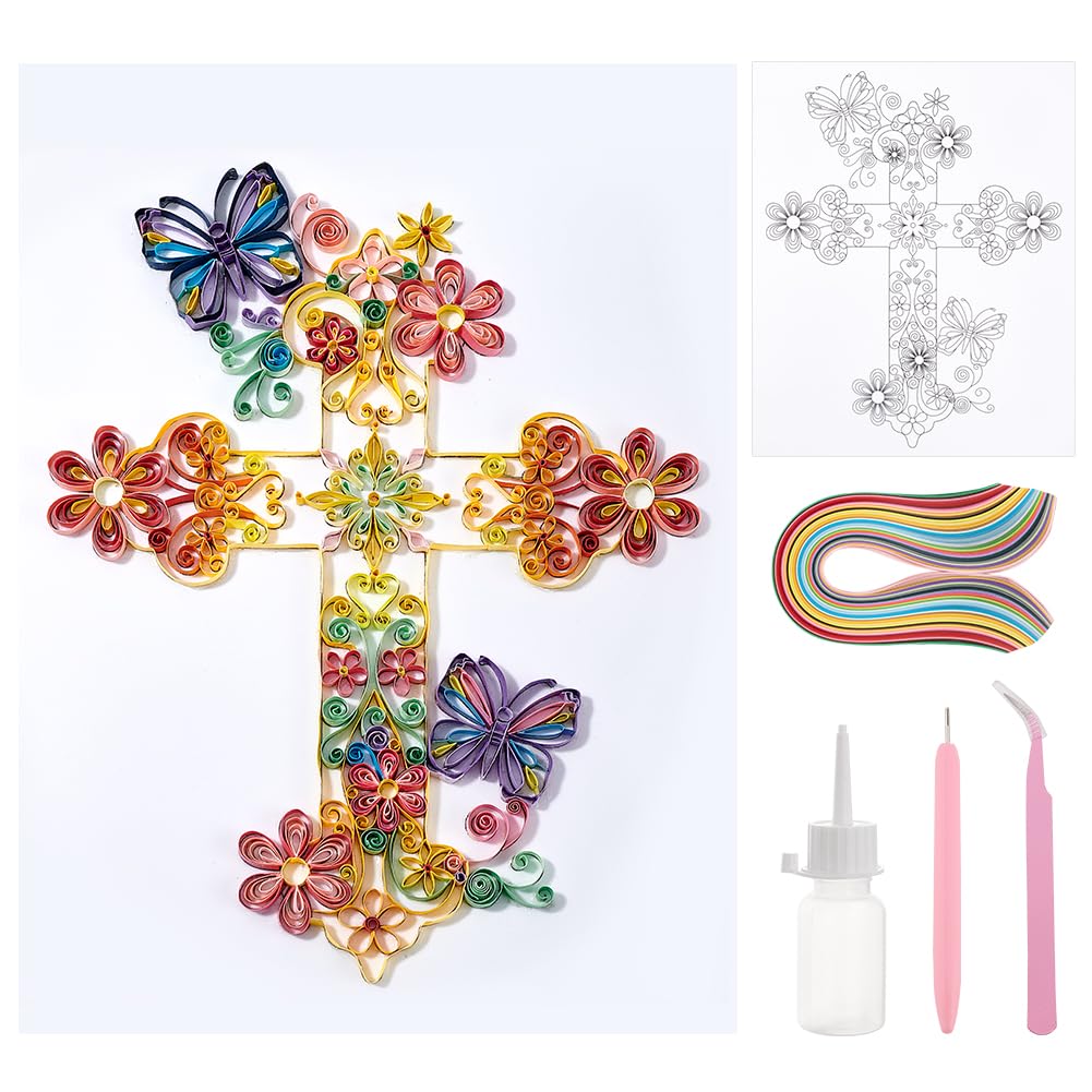 PH PandaHall Paper Quilling Kit Cross Quilling Tool Supplier Flower Butterfly Paper Quilling Template Board DIY Crafts Set Quilling Patterns for Beginner Adults 9.6x8.2in PH PandaHall