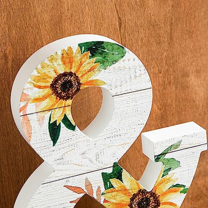 COLLECTIVE HOME - 10" Wood Lettes for Wall Decor, Sunflower Tabletop Alphabet Decoration, DIY Farmhouse Decor, Rustic Freestanding Monogram Block (B)