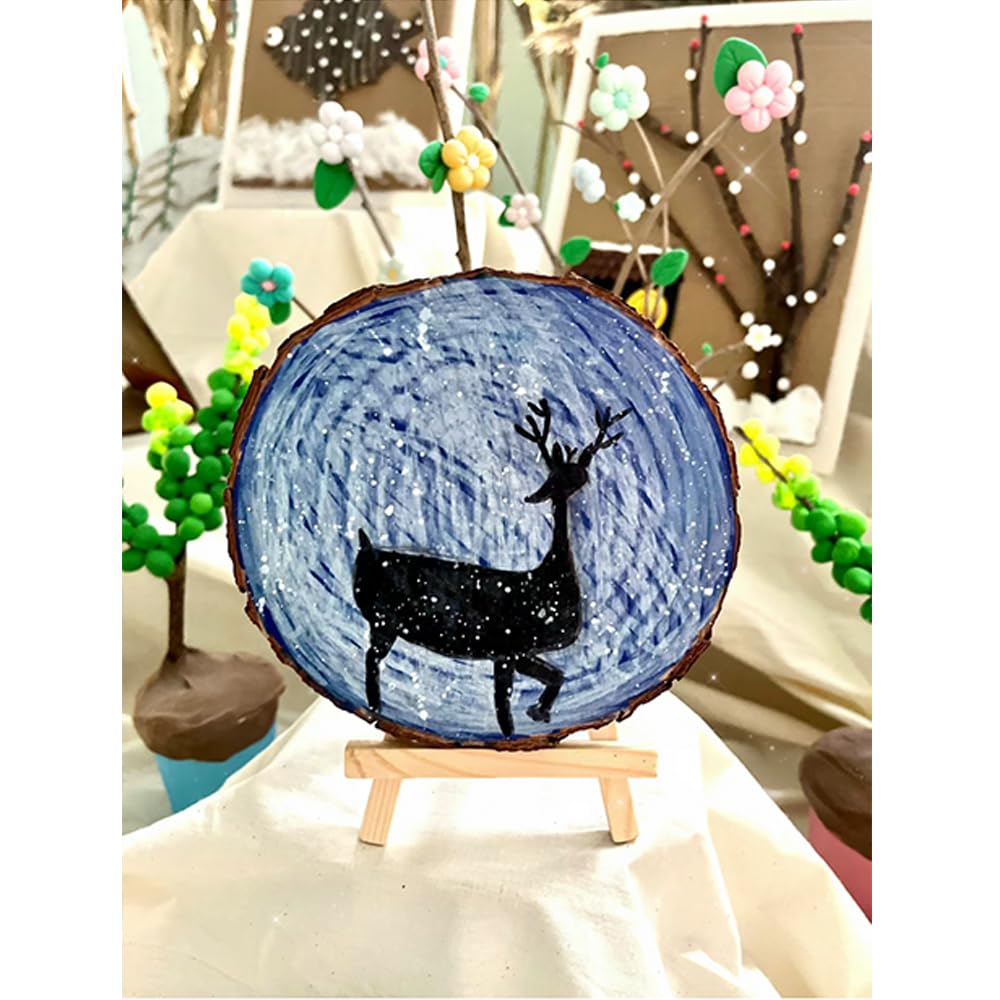 4.3-4.7 inch Unfinished Natural with Tree Bark Wood Slices 15 PCS Natural Round Discs Rustic Wood Slices for DIY Crafts, Table Base, Wedding Decoration,Coasters,Christmas Ornaments. RWHXRWY