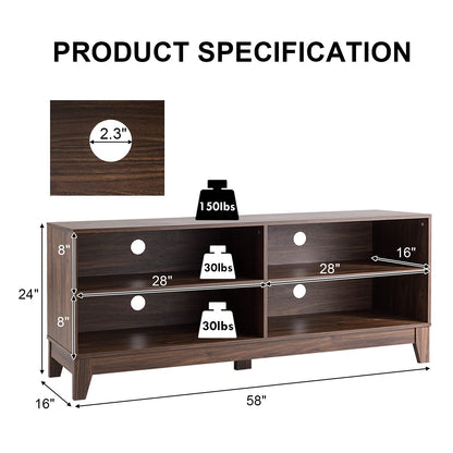 Tangkula Wood TV Stand for TVs to 55, 65 Inch Flat Screen, Home Living Room Storage Console, Entertainment Center with 4 Open Storage Shelves, TV Console Table (Walnut) - WoodArtSupply