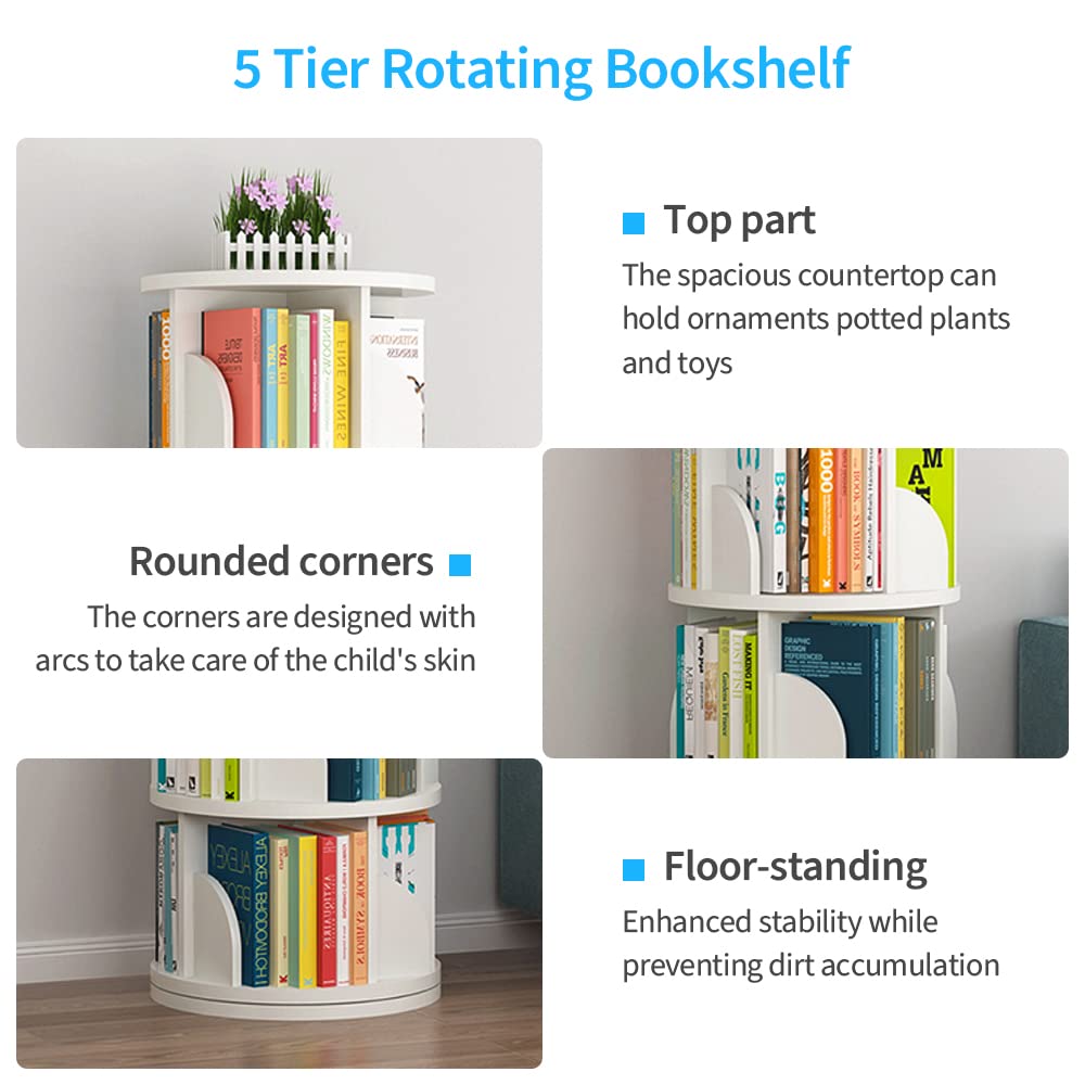 Nisorpa 5-Tier 360° Rotating Bookshelf and Storage Rack for Home and Office - WoodArtSupply