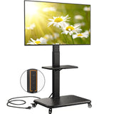 Perlegear Mobile TV Stand with Power Outlet, Tilt & Swivel Rolling TV Cart for 32 to 65 70 75 inch TVs up to 110 lbs, Height Adjustable Rolling TV Stand with Wheels, Max VESA 600x400mm, PGTVMC17 Perlegear