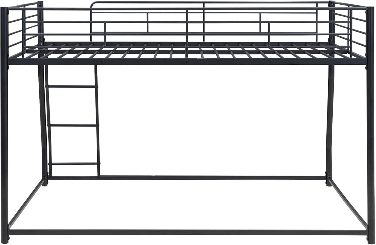 TURRIDU Full XL Over Queen Bunk Bed, Heavy Duty Metal Bunk Bed Frame with Full-Length Guardrails & Ladders, Bedroom Bunk Bed for Teens, Adults, Noise Free, Black TURRIDU