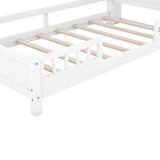 SOFTSEA Twin Size Antique White LED Platform Bed with Storage Headboard and Safety Guardrails SOFTSEA