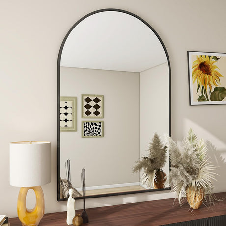 BEAUTYPEAK 26"x38" Arch Bathroom Mirror, Wall Mounted Vanity Metal Frame Mirror for Bedroom, Entryway, Living Room, Black BEAUTYPEAK
