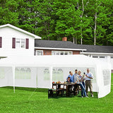 Tangkula 10' x 30' Party Tent, Portable Outdoor Tent with 5 Removable Sidewalls, and Connection Stakes, Ropes, Suitable for BBQ, Beach, Garden and Outdoor Events, Wedding Tent, White Tangkula