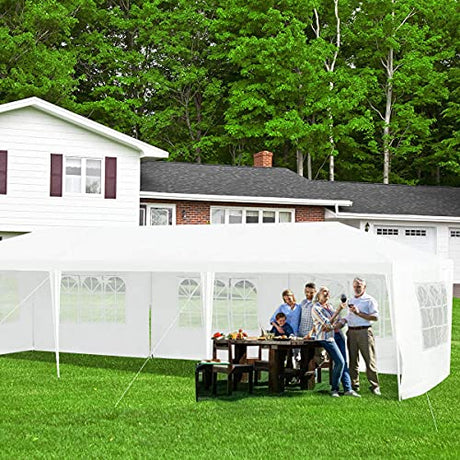 Tangkula 10' x 30' Party Tent, Portable Outdoor Tent with 5 Removable Sidewalls, and Connection Stakes, Ropes, Suitable for BBQ, Beach, Garden and Outdoor Events, Wedding Tent, White Tangkula