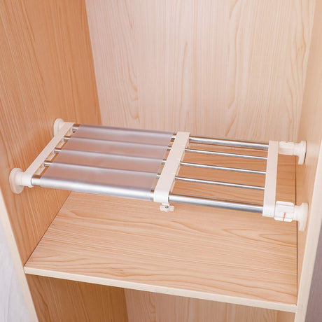 Hershii Closet Tension Shelf & Rod Expandable Metal Storage Rack Adjustable Organizer DIY Divider Separator for Cabinet Wardrobe Cupboard Kitchen Bathroom，15.74-23.62inches Hershii
