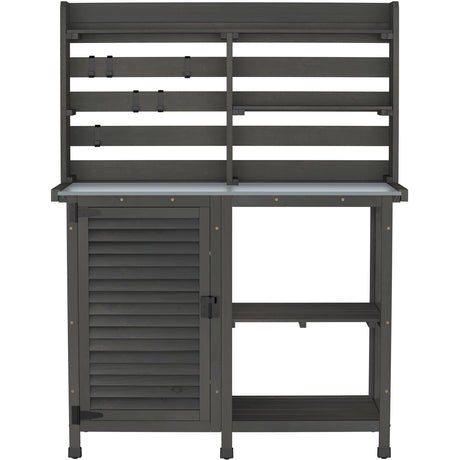 GDLF Potting Bench Table Large Garden Outdoor Work Bench Metal Tabletop Workstation with Storage Cabinet Shelf Dark Grey GDLF