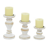 Deco 79 Wood Decorative Candle Holder Turned Style Candle Stand, Set of 3 Candlestick Holder 8", 6", 4"H, White Deco 79