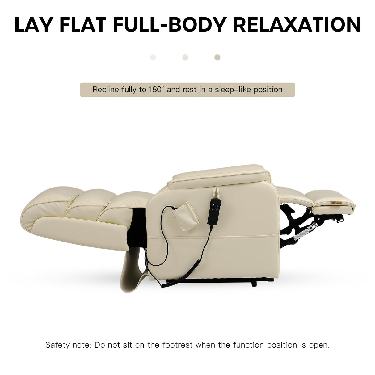 DYNOX Big Man Large-Wide Power Dual Motor Lift Recliners Chairs for Elderly Lay Flat Lift Chair with Infinite Positions, Heat & Massage, Supports 400 LBS(9298,Faux Leather,Cream) DYNOX