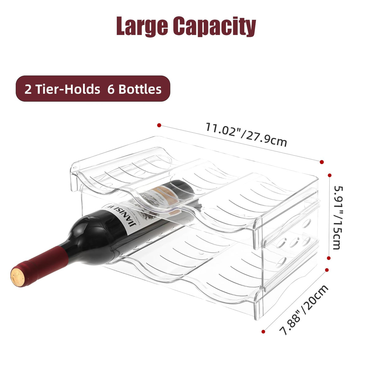 YENXIKU Wine Rack for Countertop, Fridge, Inside Cabinet, 2 Tier Plastic Tabletop Wine Bottle Holder, Water Bottle Organizer for Refrigerator, Pantry, Hold 6 Bottles YENXIKU