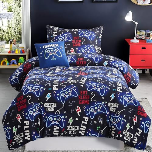 Wink Deer Twin Comforter Set for Boys-3 Pieces Gamer Glow in the Dark Twin Bedding Sets for Kids,1 Comforter,1 Sham and 1 Decor Pillow Wink Deer
