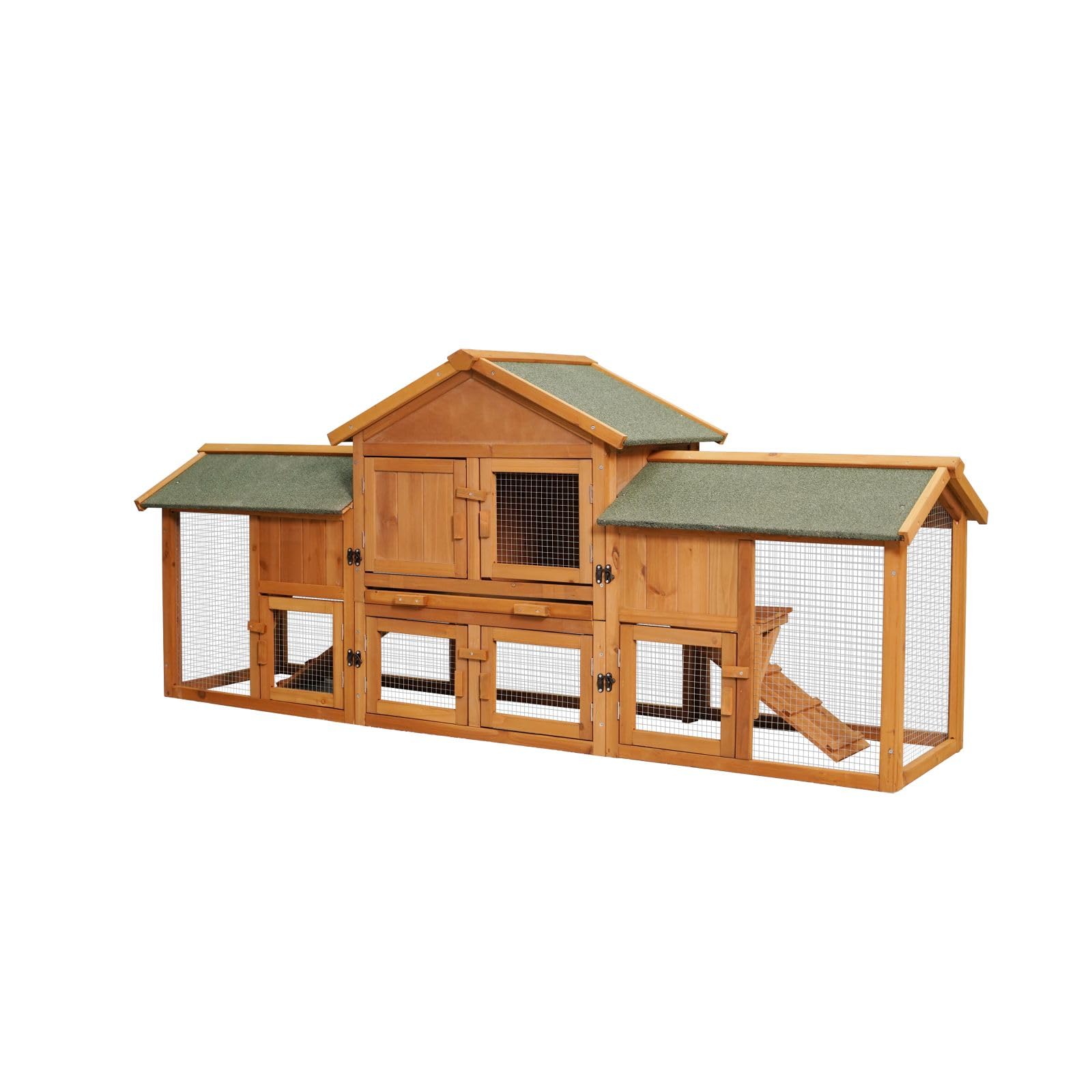 Chicken Coops Large 2-Tier Wooden Chicken House Outdoor Double Door Poultry Hen Cage Backyard Rabbit Hutch Pen with Removable Tray and 2 Runs 79.5 x 33.66 x 20.66 inches - WoodArtSupply