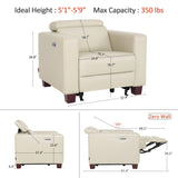 MCombo Zero Wall Recliner Chair, Wall Hugger Power Recliner Chair with Adjustable Headrest, High Wood Leg, USB & Type C Dual Charge Ports, for Living Room, Small Spaces, HL128 (Faux Leather, Beige) MCombo