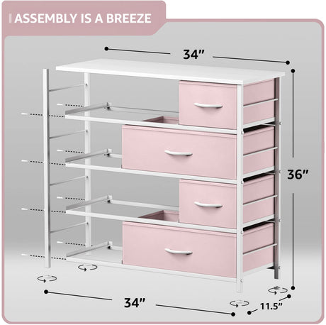 Sorbus Dresser with 8 Drawers - Furniture Storage Chest for Kid’s, Teens, Bedroom, Nursery, Playroom, Clothes, Toys - Steel Frame, Wood Top, Fabric Bins (Pink) Sorbus