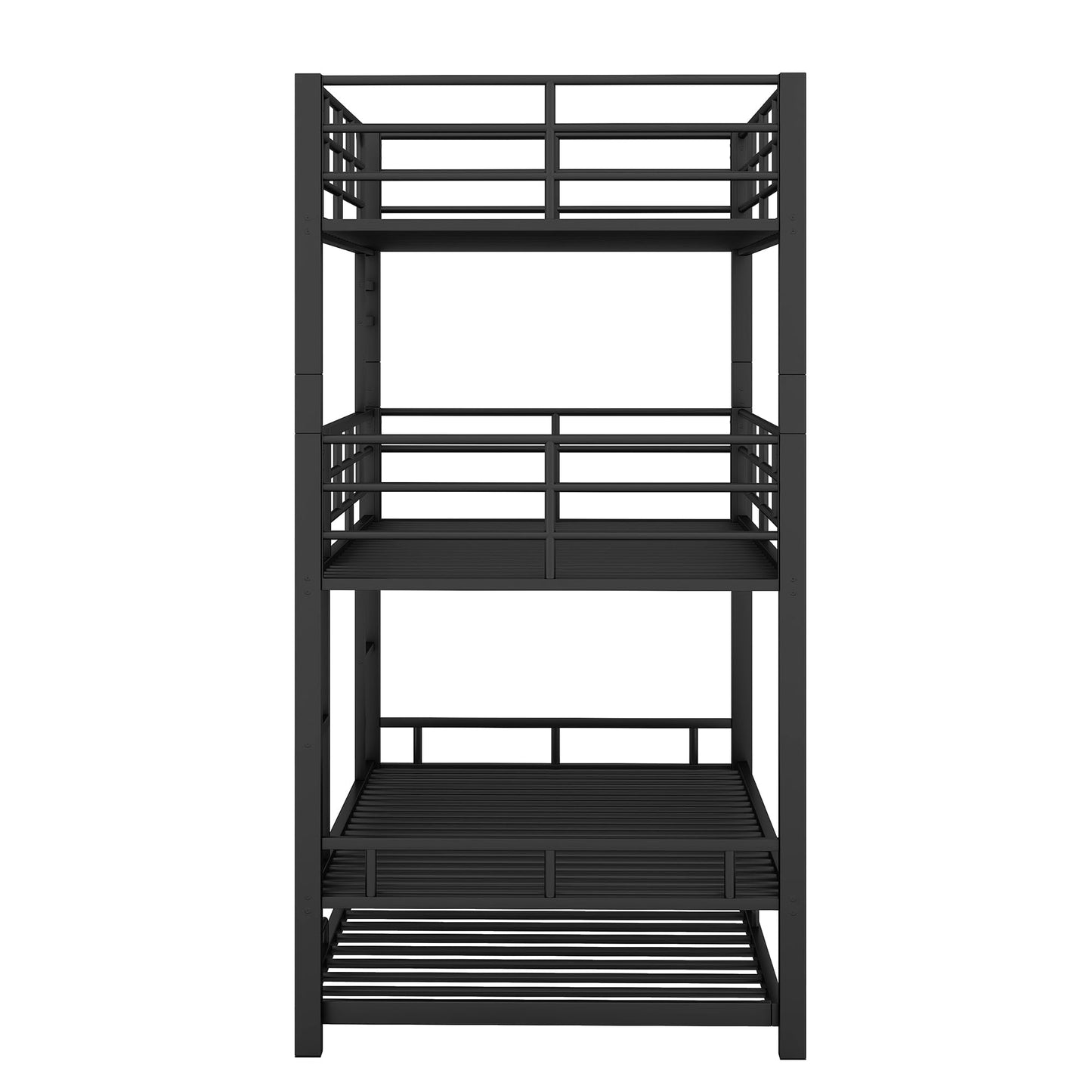 Harper & Bright Designs Metal Triple Bunk Bed with Trundle, Quad Bunk Beds Twin Over Twin, 3 Bunk Beds with 2 Ladders & Guardrails, Convertible Heavy Duty Steel Frame for Bedroom, Dorm, Black