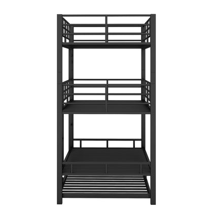 Harper & Bright Designs Metal Triple Bunk Bed with Trundle, Quad Bunk Beds Twin Over Twin, 3 Bunk Beds with 2 Ladders & Guardrails, Convertible Heavy Duty Steel Frame for Bedroom, Dorm, Black