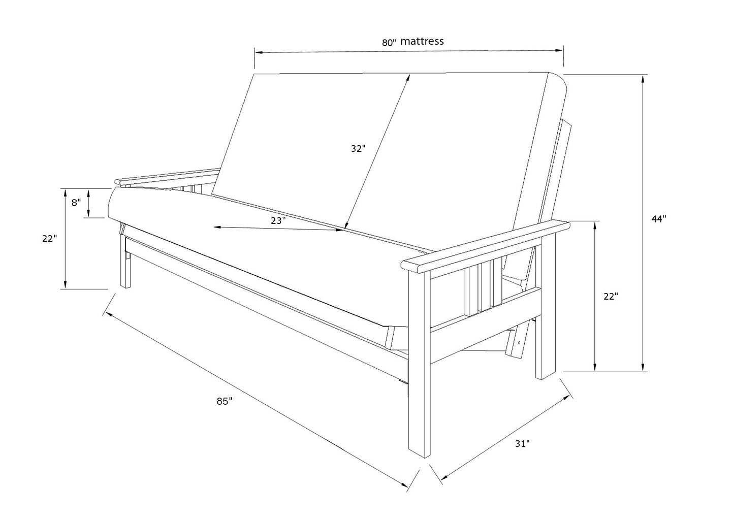 Kodiak Furniture Monterey Queen Solid Hardwood Futon Frame in Espresso - WoodArtSupply