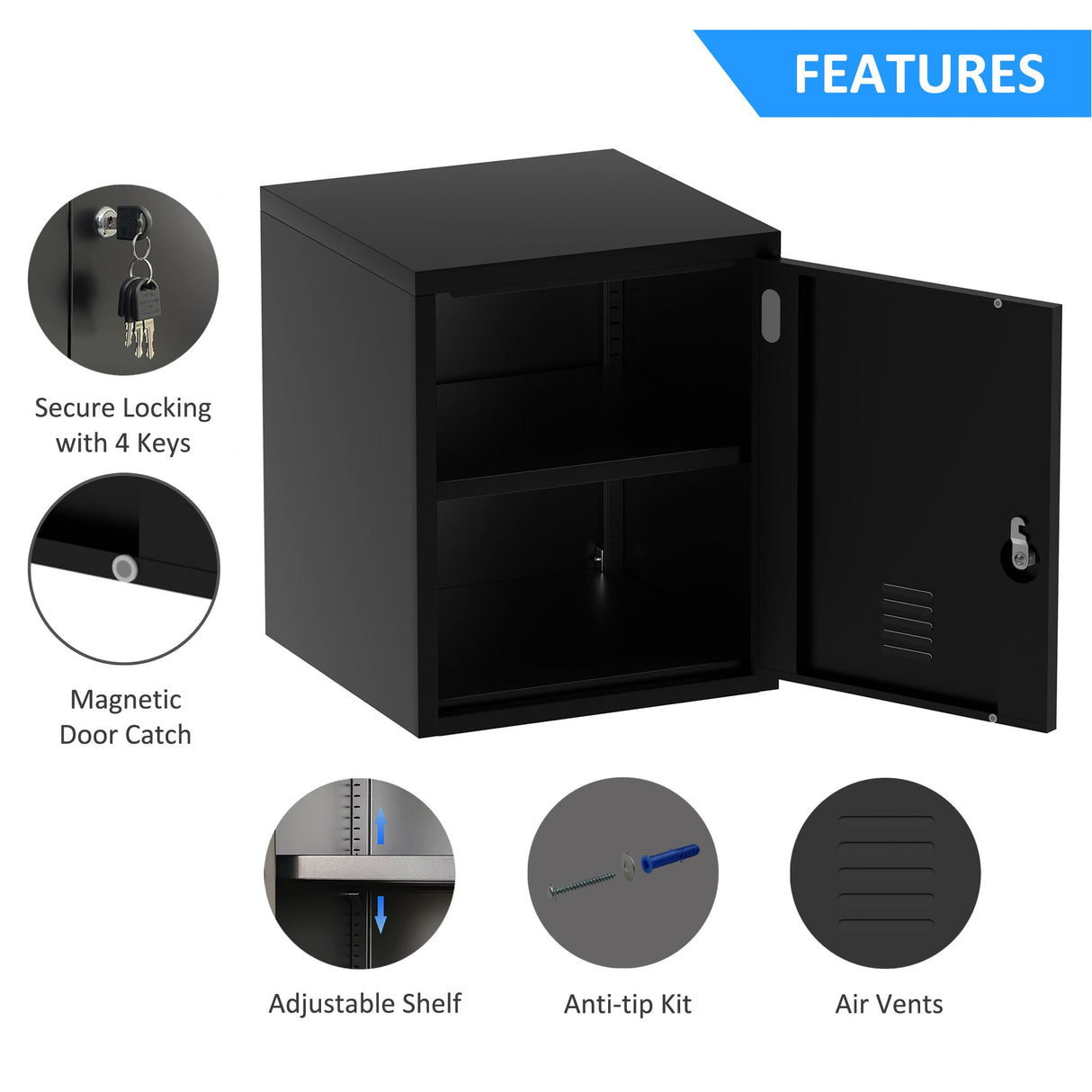 JINGUR Metal Storage Locker Cabinet with Locking Door and Adjustable Shelf for Home Office Classroom Workshop Organization (Black) JINGUR