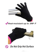 AFT90 2 Heat Resistant Glove for Hair Styling, Curling Iron, Flat Iron and Curling Wand, Black, Pink Edge AFT90