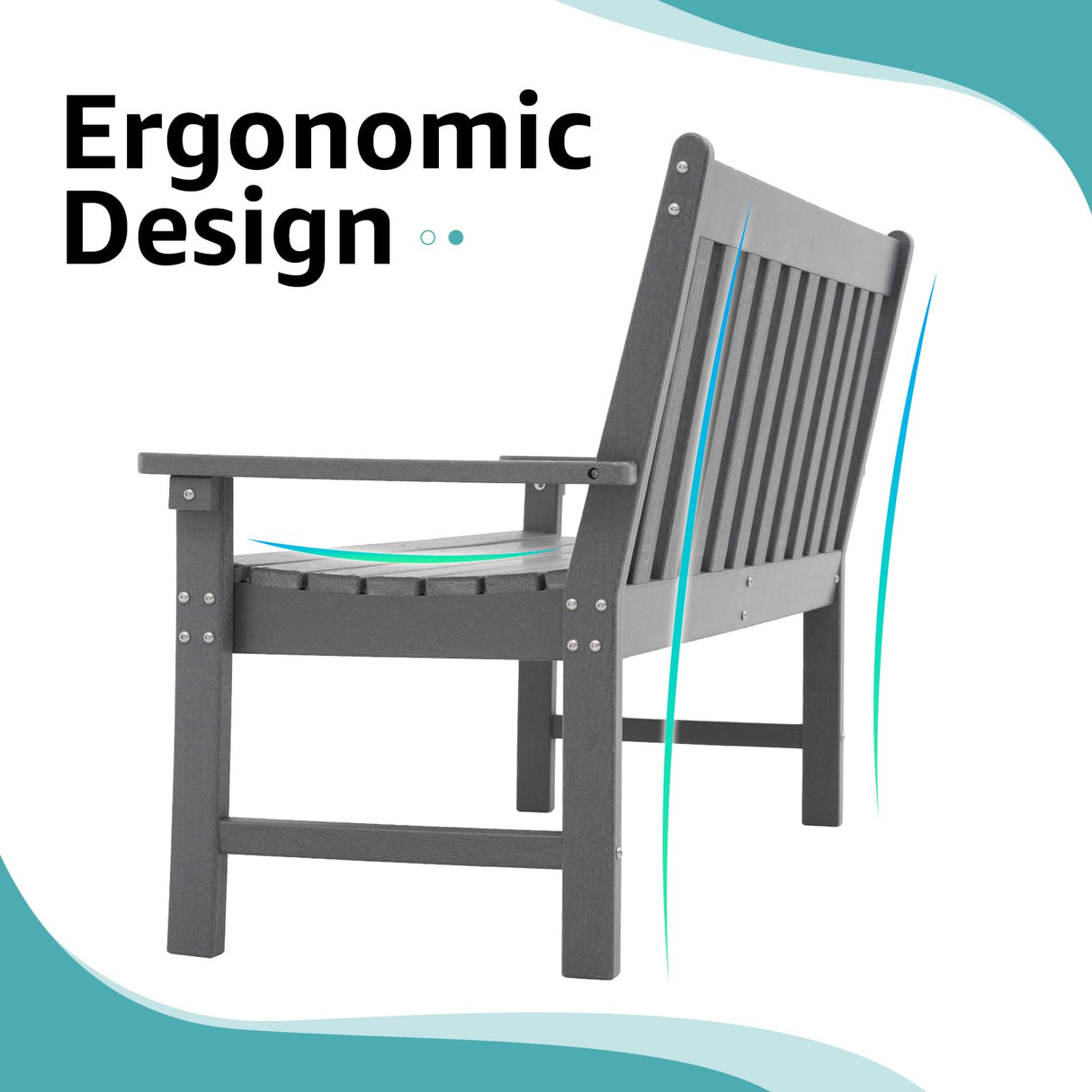 COBANA Dark Gray Outdoor Garden Bench – Durable All-Weather HDPE Patio Seating for 2-3 People COBANA