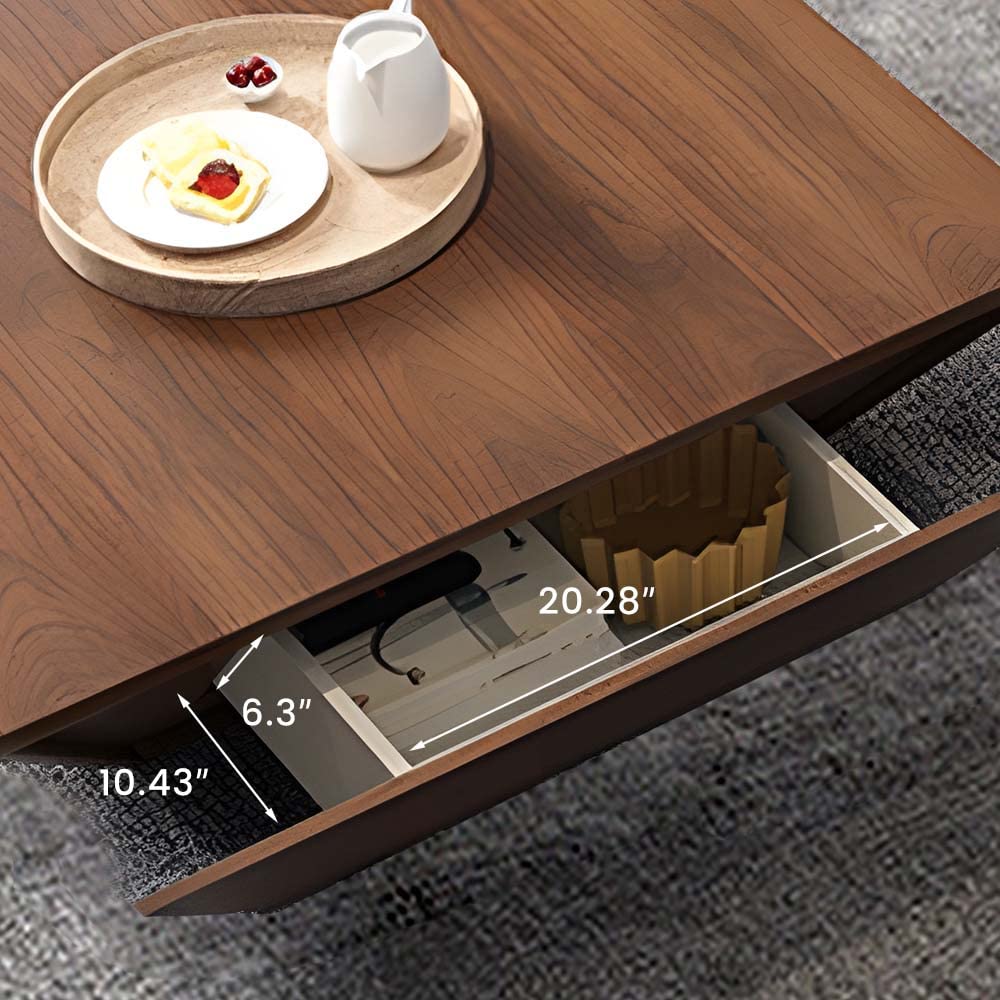 POVISON Modern Coffee Tables for Living Room, Square Coffee Table with Storage, Wood Coffee Table with Drawers, 39.4" Walnut Trapezoidal Living Room Tables for Home Office, Fully Assembled - WoodArtSupply