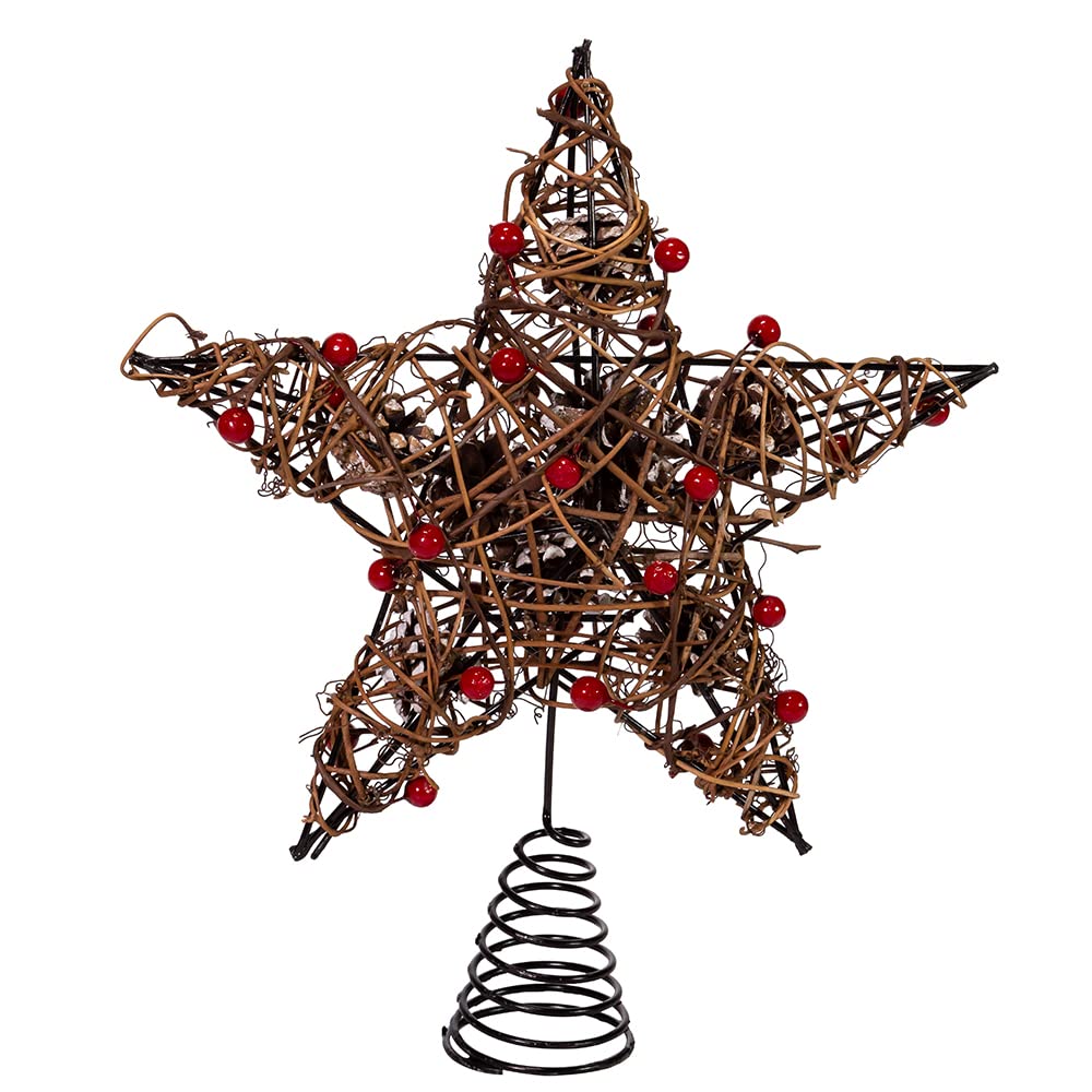 Kurt S. Adler 12-Inch Natural Brown Star Treetop with Berries Tree Topper, Multi