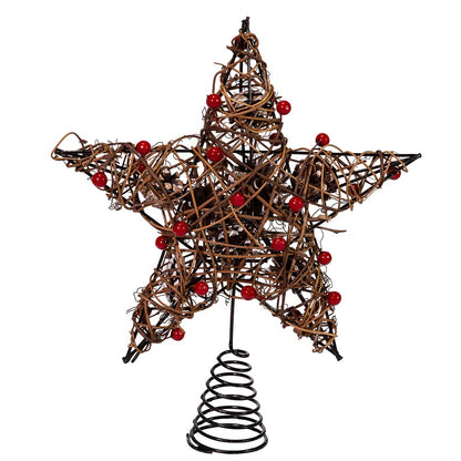 Kurt S. Adler 12-Inch Natural Brown Star Treetop with Berries Tree Topper, Multi