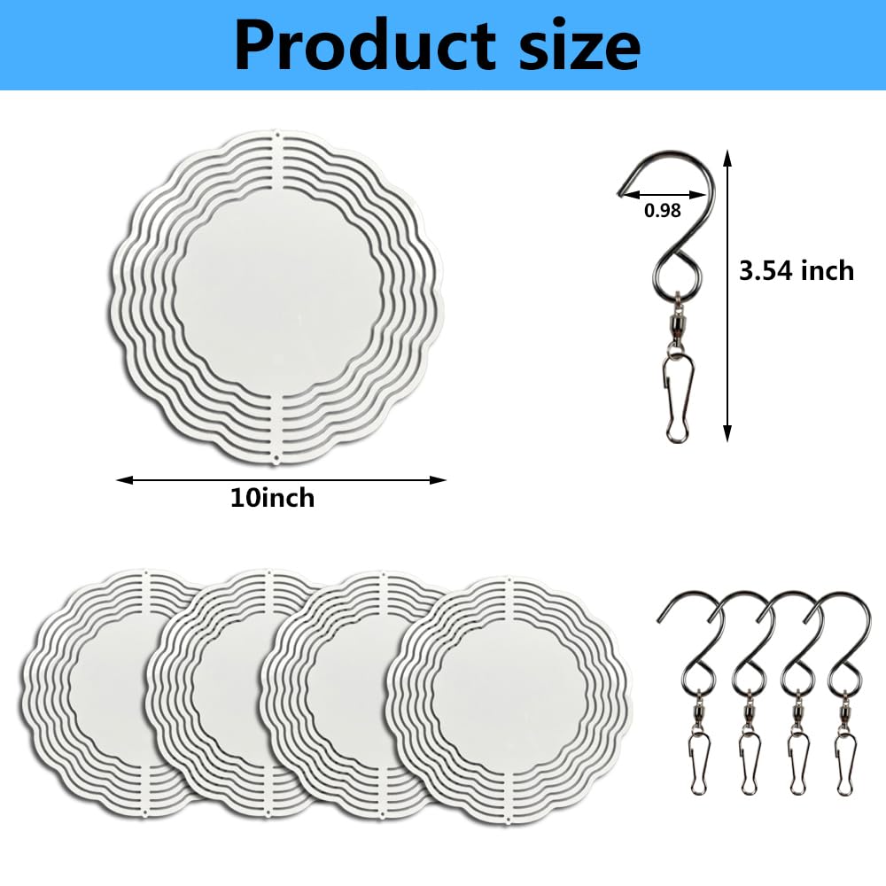 10 inch Sublimation Wind Spinner Blanks Round Bulk Sublimation Blanks Products Stainless Steel Metal Outdoor Garden Decoration for Heat Press Transfer Sublimation Blank Gift 10 Pack (10 pcs 10 inch)