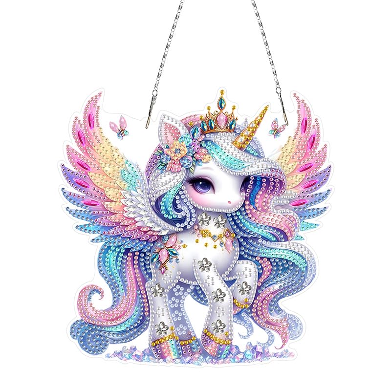 Cute Unicorn Diamond Painting Hanging Pendant Kit, 5D DIY Acrylic Crystal Special Shaped Window Garden Animal Diamond Art Ornament for Adult (ZD07) Generic