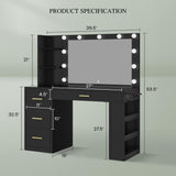 YITAHOME Vanity Desk with Mirror and Lights, Makeup Table with Charging Station, Large Vanity Set with 4 Drawers, Cute Makeup Desk with 6 Storage Shelves, Black YITAHOME