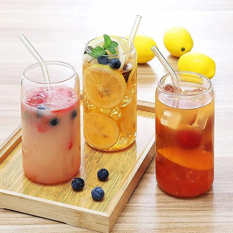 ABBSH Sublimation Glass Blanks, Sublimation Clear Glass Tumbler 16OZ, Sublimation Beer Can Glass, Frosted sublimation Glass Cups With Bamboo Lids And Straws 12Pack ABBSH