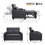 VINGLI Black Futon Sofa Bed Convertible Loveseat Sleeper Couch, Faux Leather Pullout Sofa Fold Out Couch Bed with USB Ports, Cup Holders, Armrest for Living Room, Bedroom Apartment Room VINGLI